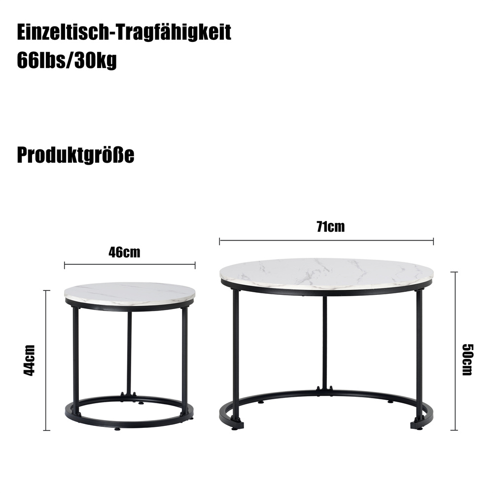 Table basse ronde nordique 2 ensemble de tables basses salon rond Table d'appoint imbriquée 2 table d'appoint ronde Texture en bois en marbre
