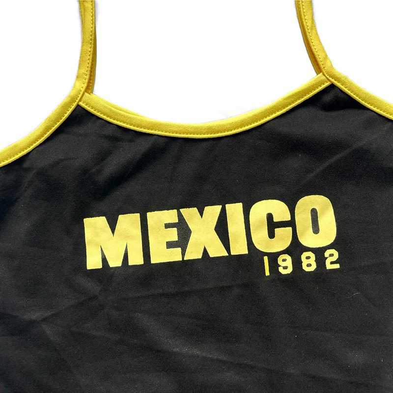 Kadın Tankları Camis 1982 Meksika Alfabesi Baskılı Seksi Y2K Harajuku Kolsuz Mahsul Yelek Sokak Giyim J240409