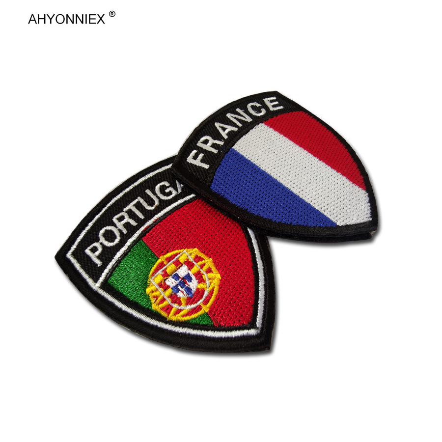 Ahyonniex Almanya Fransa Portekiz İngiltere Ülke Bayrak Yamaları Kalkan Kişilik Özel Kol Bandı Sırt Çantası Çıkartmaları DIY