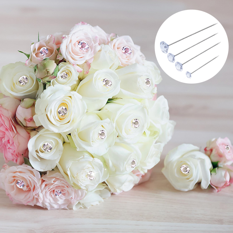 LMDZ 4Size 100/40/Sparkle Diamond Pins Crystal Head End Wedding Corsage Boutonniere Floral Bouquet Pins with Plastic Box