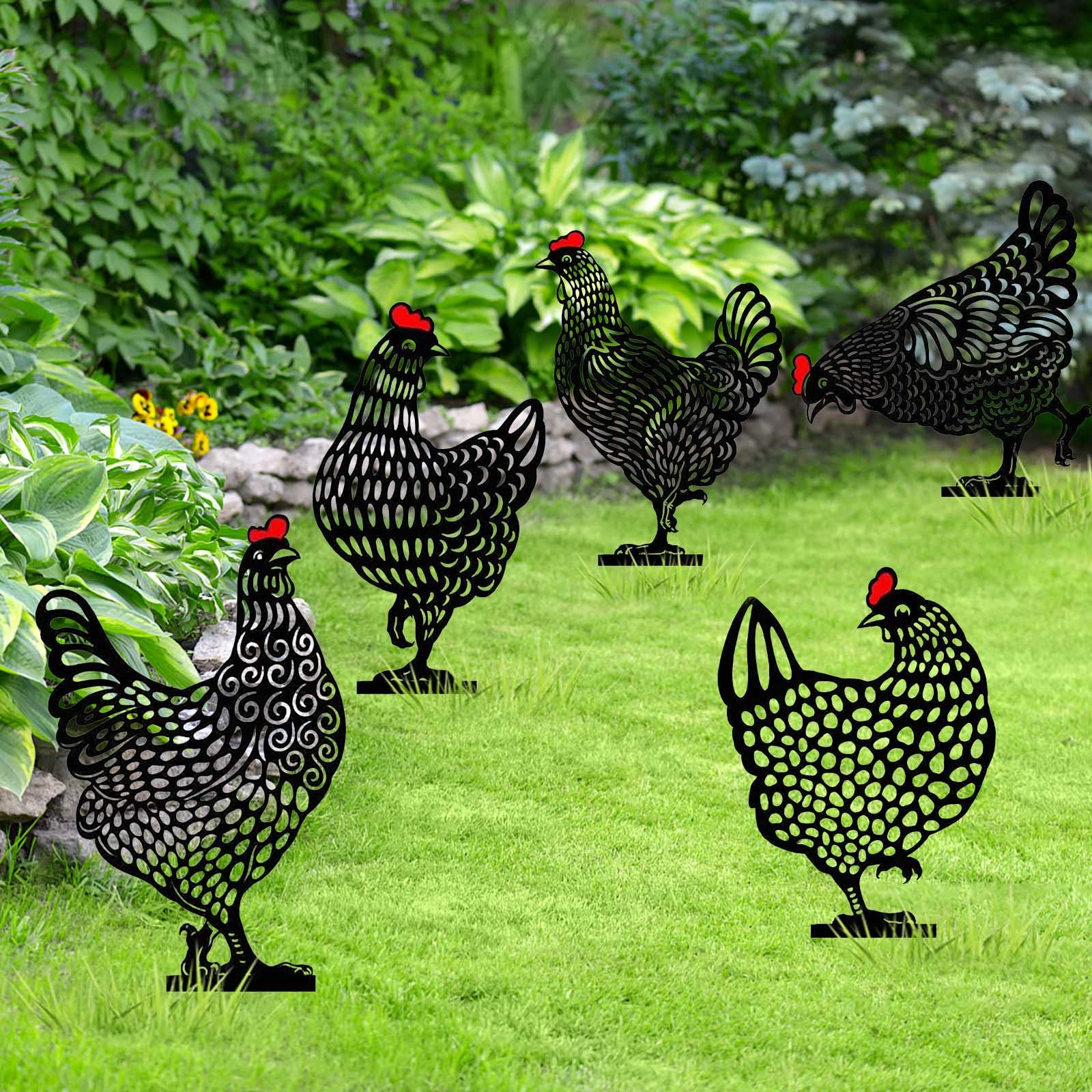 5st Chicken Yard Art Outdoor Garden Backyard Lawn Stakes Metal Hen Yard Decor Gift Easter Decorations Gardening Ornaments