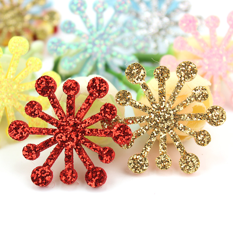 3.5cm Shiny Snowflake Flowers Appliques For Handmade Headwear Hairpin Ornaments Crafts Glitters Decor Accessories