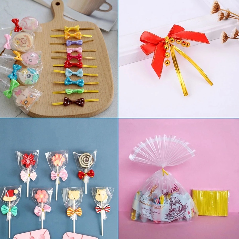 1 påse Metallisk vridningsledning för godis Lollipop Cake Cello Bag Party Gift 8cm