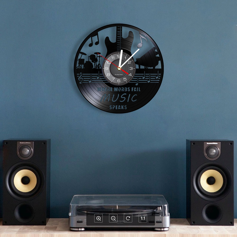 Où les mots échouent la musique parle de citation musicale art mural vinyle record mur horloge guitare décorative lp horloge rock n roll music cadeau