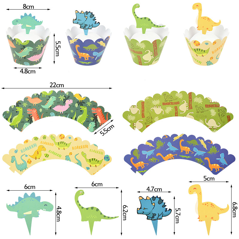 dinosaur cupcake wrappers jungle safari fête anniversaire fête gâteau topper décor baby shower 1er anniversaire dino fête