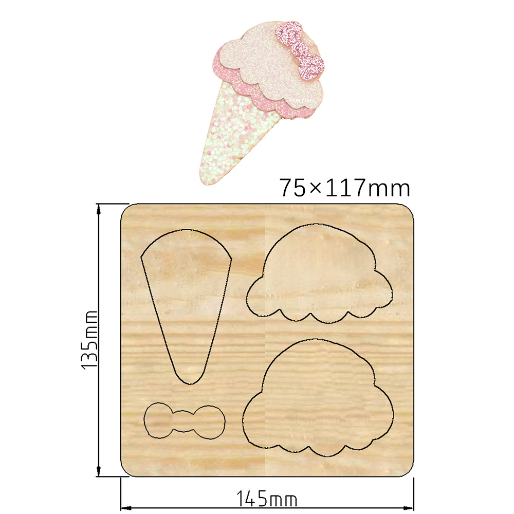 2021 Nouveau modèle de pochoir à découpage de crème glacée pour bricolage en papier de plateau photo album de cartes-cadeaux coupées coupe-bois en bois