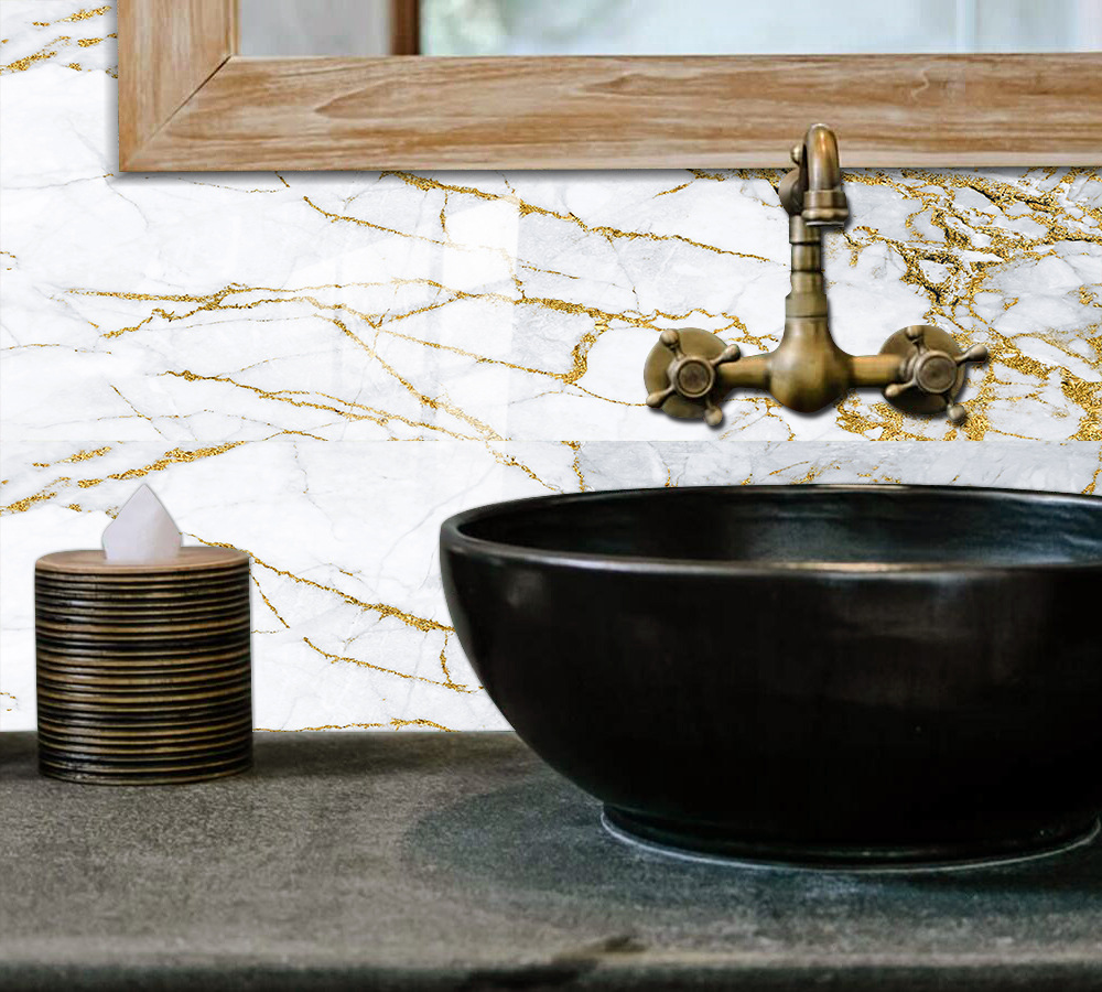 Tile de carreaux en marbre en or blanc arrière Backseplash Salle de bain résistant à l'huile décor à la maison décalcomanies murales