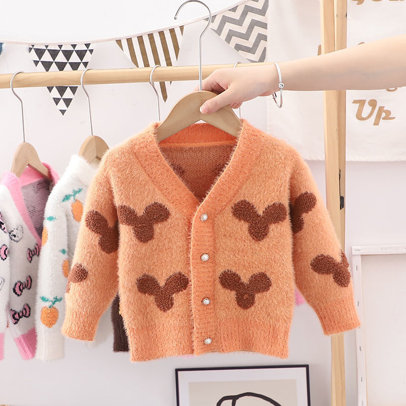 Autumn Winter Baby Girls Flower Knitted Cardigan Sweaters Coat Children Clothing Kids Handmade Wool Ball Cardigan Coat Tops