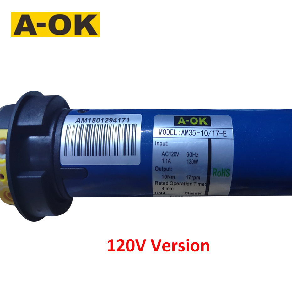 A-OK AM35-10/17 Motor tubular rolante, motor tubular de 120V/230V, RF433, trabalha para tubular de 40 mm/45mm/47 mm/50mm, para persianas de persianas do rolamento obturador