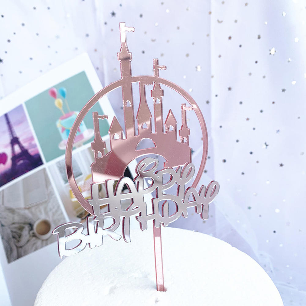 Cake Topper Golden Castle Cupcake Topper för barn Födelsedagsfest Cake Decorations Ny baby shower Wedding Happy Birthday Acrylic