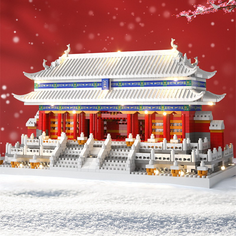 World Architecture Ancient Epang Palace Model Building Blocks 3D Mini Diamond Blocks Bricks DIY Toys With String Light