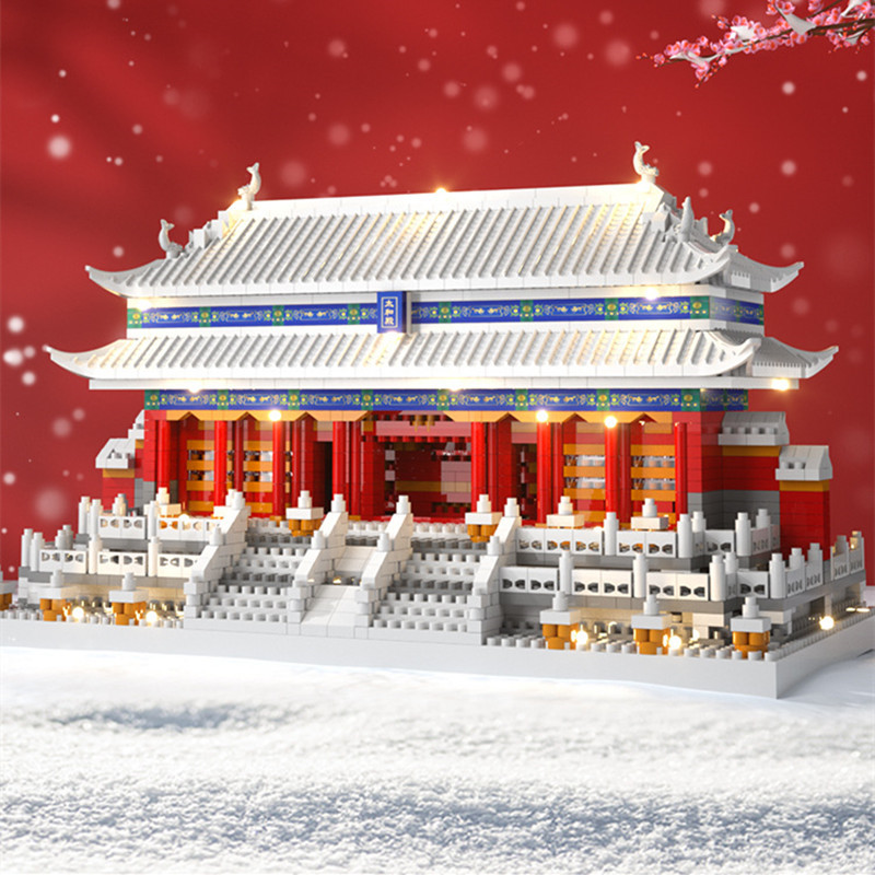 architecture mondiale antique Epang Palace Modèle Blocons de construction 3D Mini Diamond Blocs Bricks Bricks Jouets avec lumière de cordes