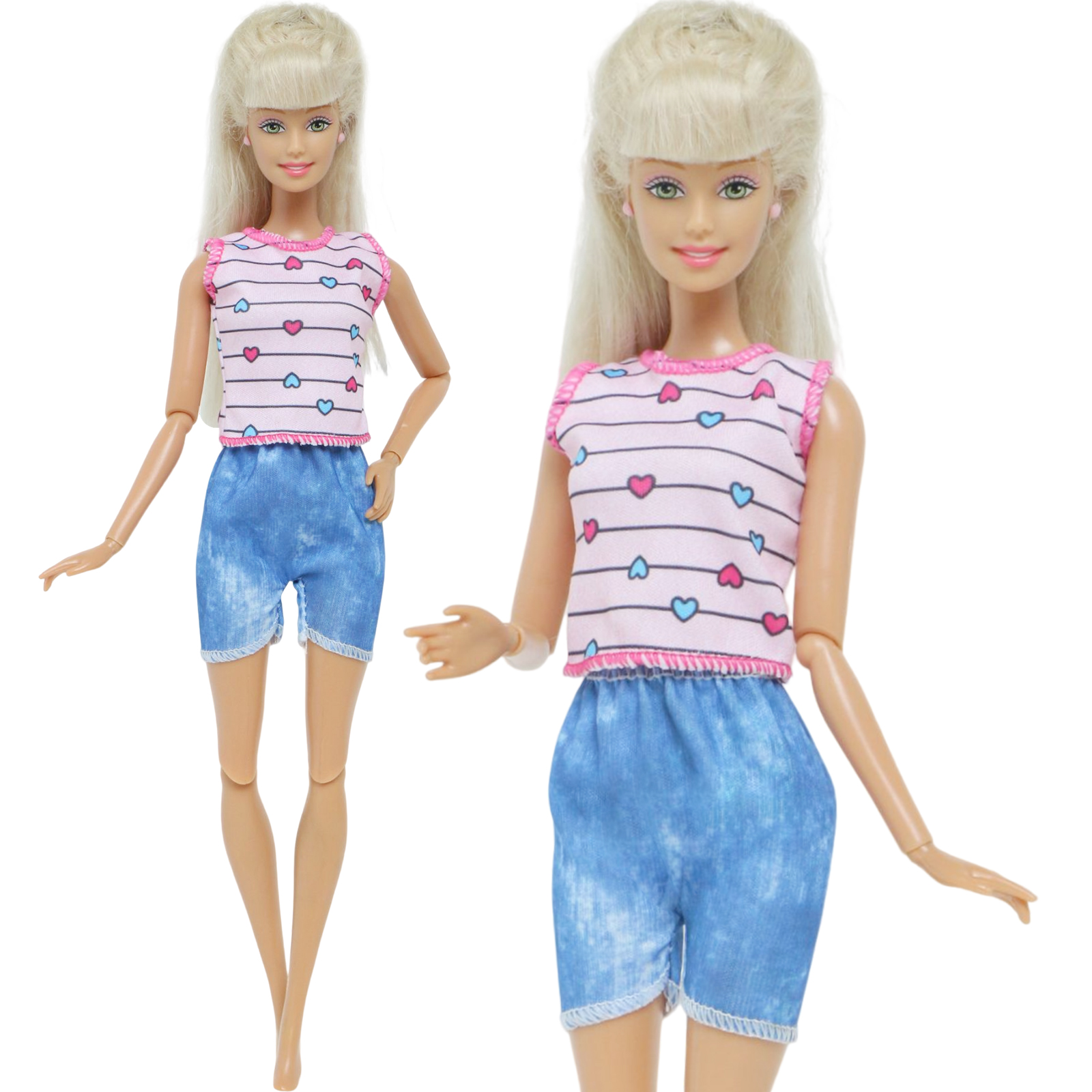BJDBUS Doll outfit stripe tryck hjärtmönster Vest topp söta dagliga byxor sportkläder för barbie dolltillbehör barn leksak gåva