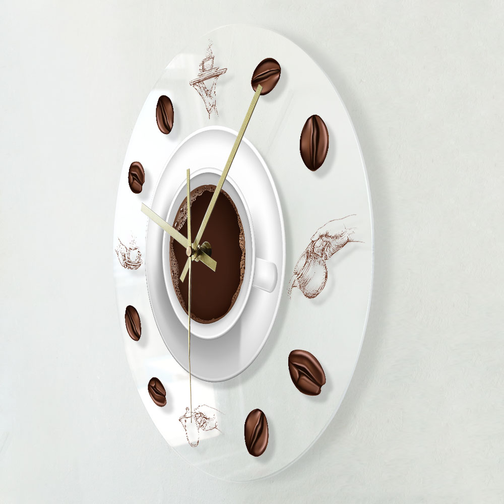 Horloge murale de café à main de café avec rétro-éclairage à LED Café moderne Cafe Café Mug Reloj de Pared Kitchen Acrylique Wall Watch