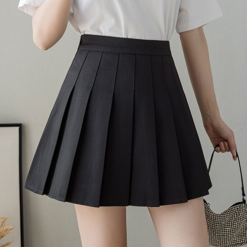 Summer Women's High talia Y2K Harajuku Casual Kawaii A-line plisowana spódnica Czarna biała japoński w stylu Preppy Style Minise spódnice
