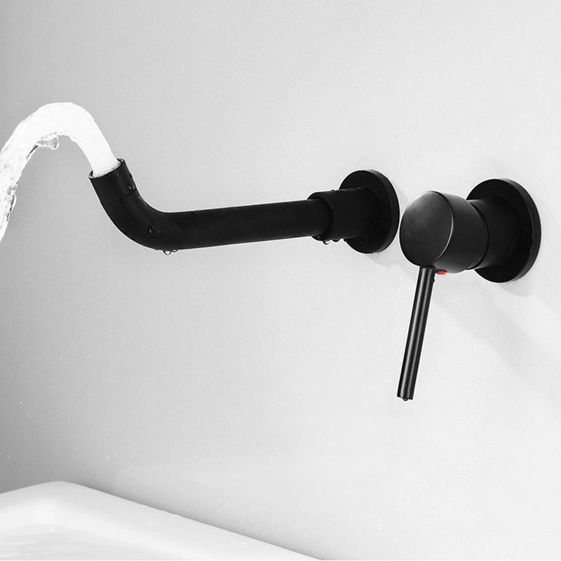 Wall Mounted Matte Black Bathroom Kitchen Faucet One Hole Cold Water Washing Tap Rotate Spout Brass Vanity Sink Crane