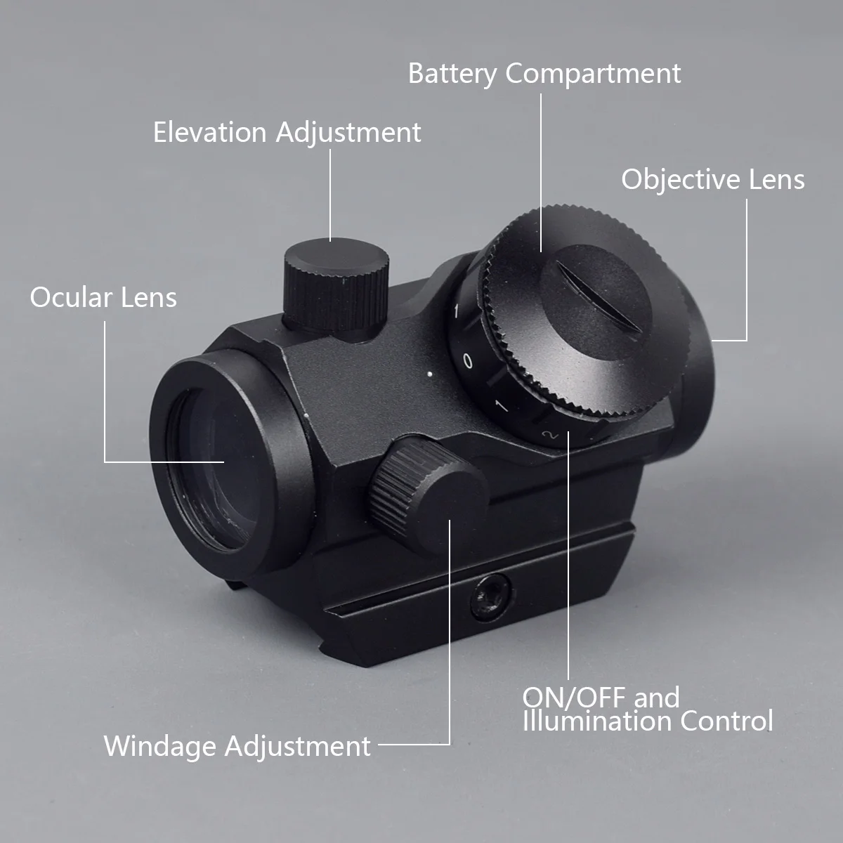 Tactical Romeo5 1x20mm RDS-25 Red Dot Sight Collimator Rifle Scope Sight With 1 Inch Riser 20mm Rail Mount Hunting