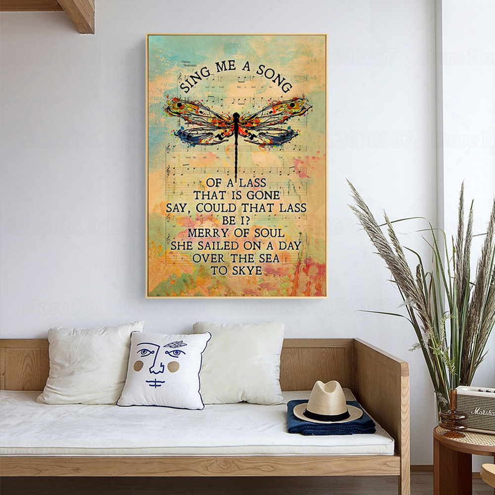 Skye Boat Song for Fan Outlander Poster Sing Me A Song of A Lass Hippie Dragonfly Canvas Painting Most Iconic Quote Home Decor