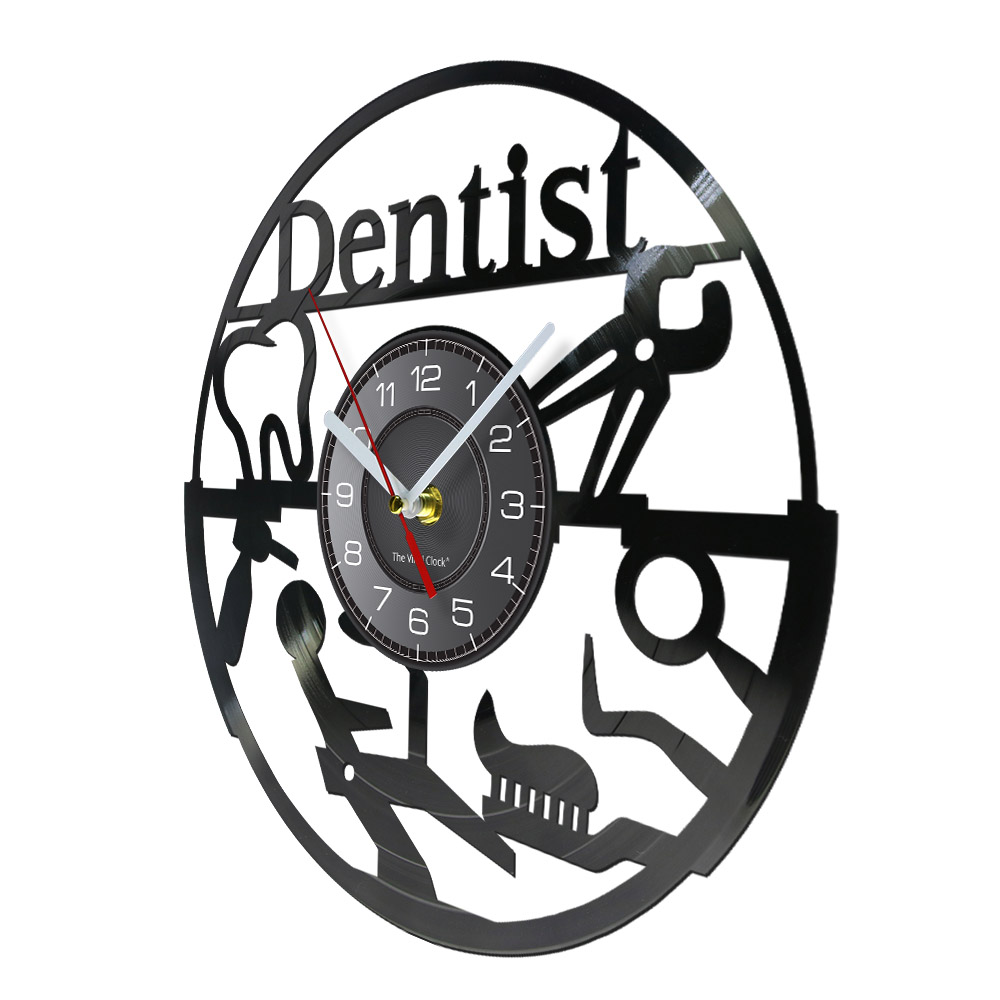 Tooth Dental Equipments Vinyl Album Re-purposed Record Clock Dentistry Medical Office Decor Retro Wall Clock Dentist Gift