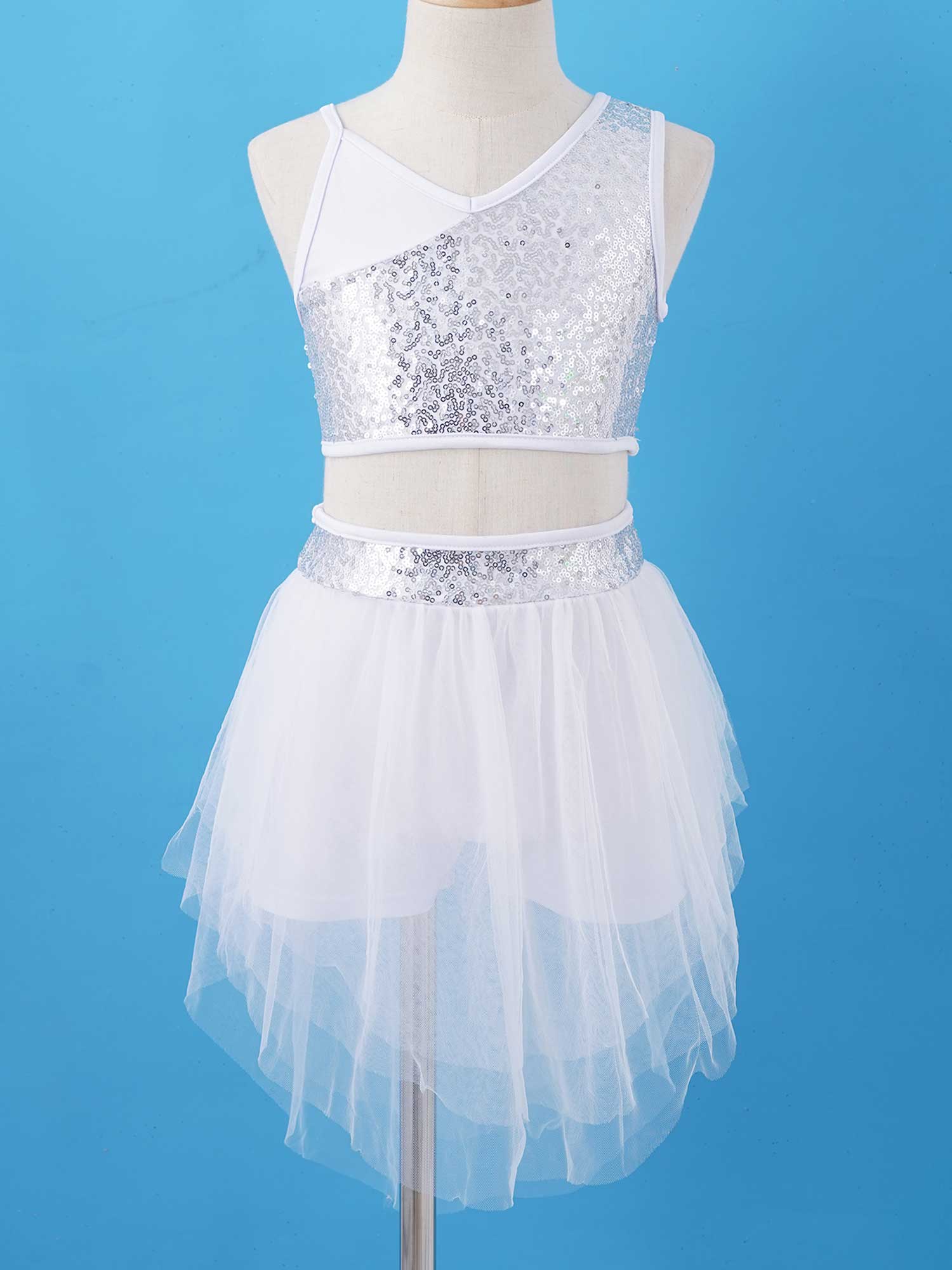 Bambini Jazz Dance Clothes cheerleader Stage Esegui costumi paillettes Top con Skirt Kids Girls Ballet Latin Dance Set