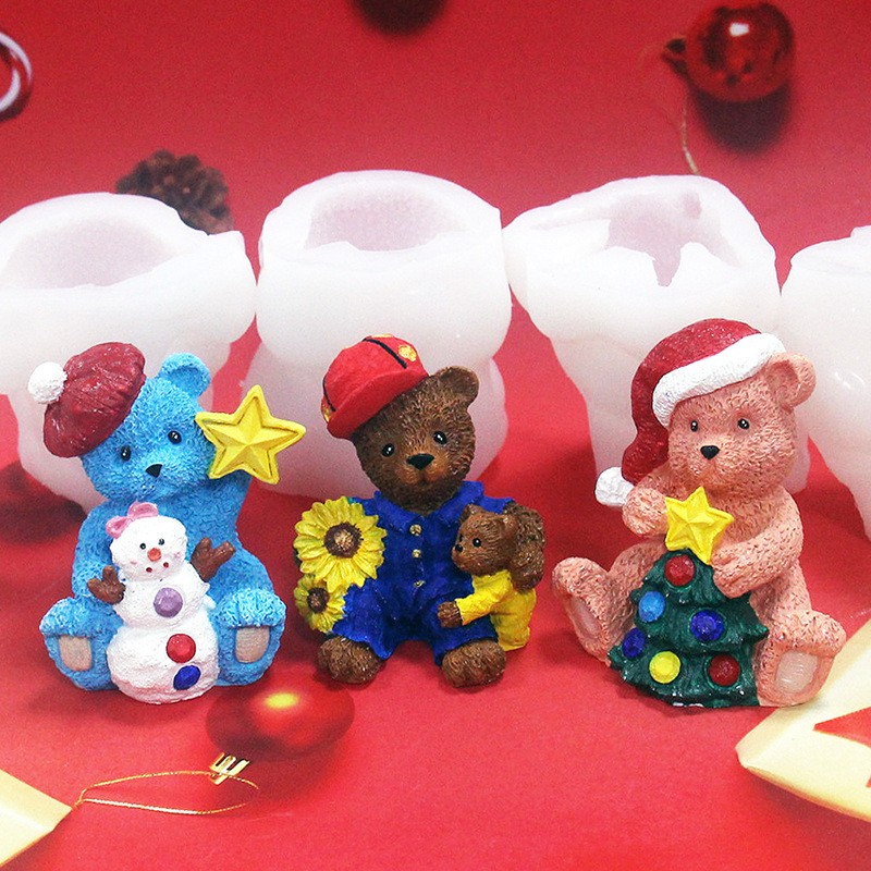 3d Christmas Big Bear Silicone Candle Mold 9 Model DIY Crafts Aromaterapy Gypsum Soap Handmased Making Mold Fondant Cake Tools