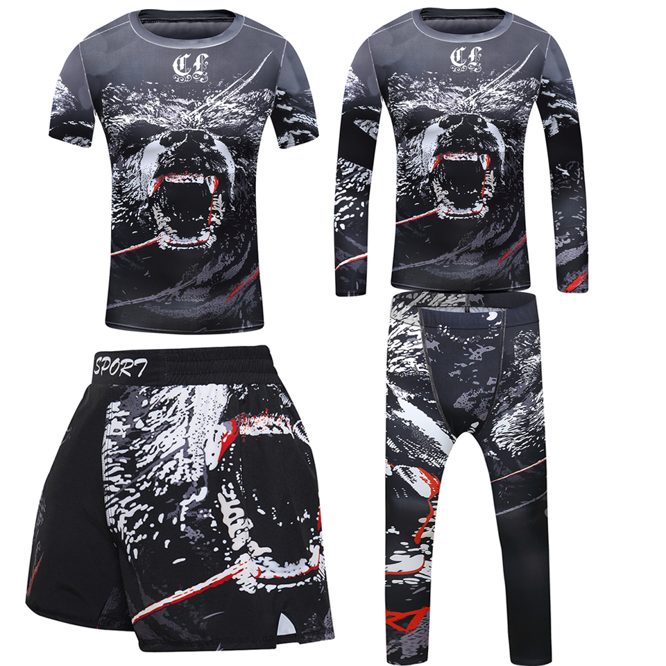 Kickboxing Rashguard Jiu Jitsu T-shirt + pantalon Kids 4 / PCS Set shorts MMA Muay Thai Boxing Jerseys BJJ