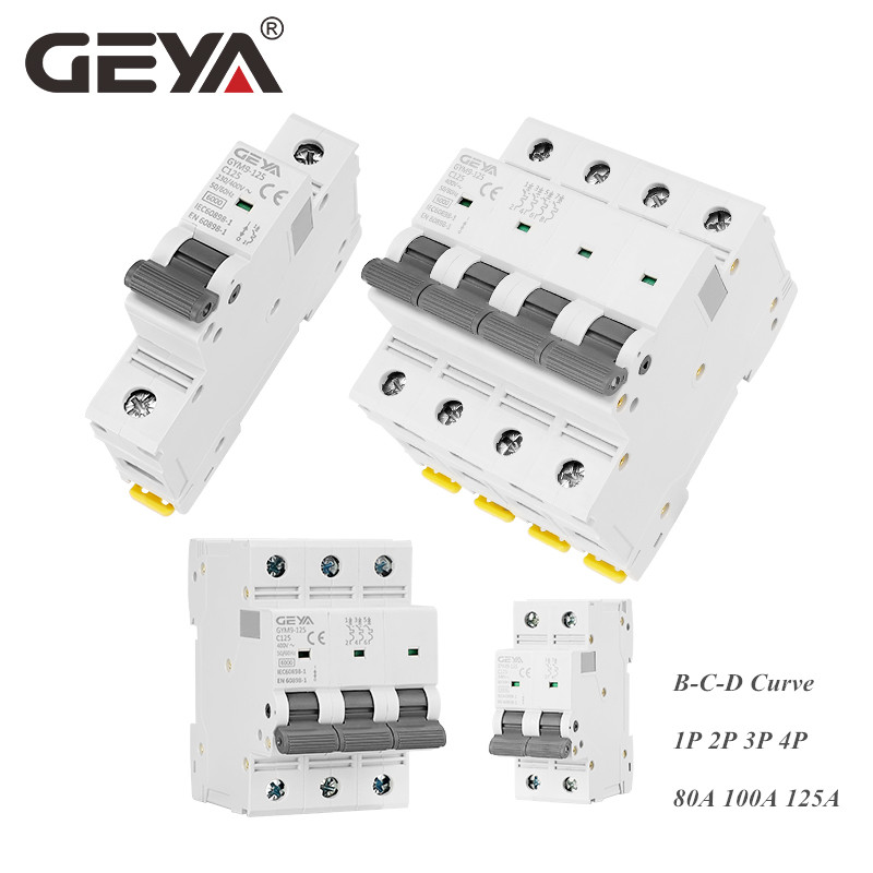 GEYA GYM9-125 MCB 3P 80A 100A 125A AC C 곡선 회로 차단기 미니 유적 회로 차단기 3 폴 너비 53.4mm 400V 6KA