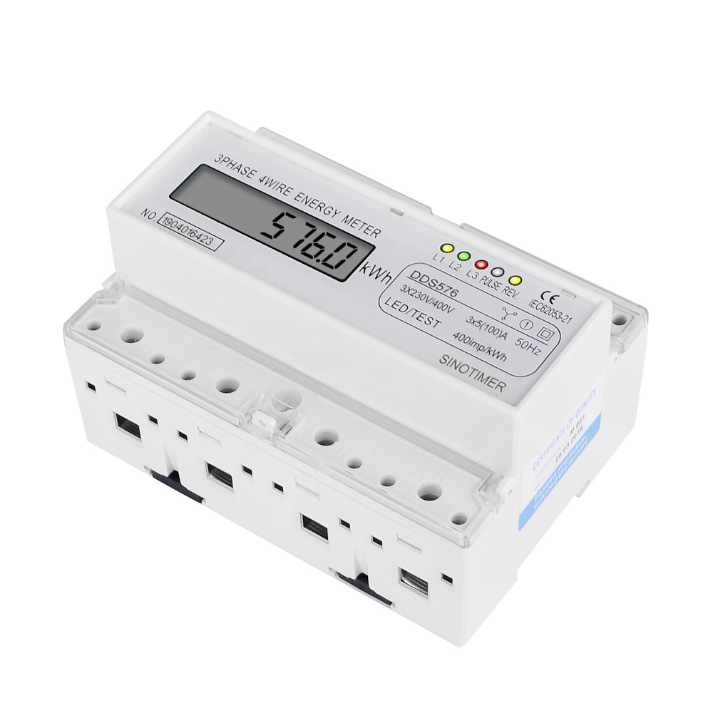 Driefasige LCD-weergave Huishouden 380V Rail Type Watt-uur meter 7p Elektrische energiemeter 5 100 A