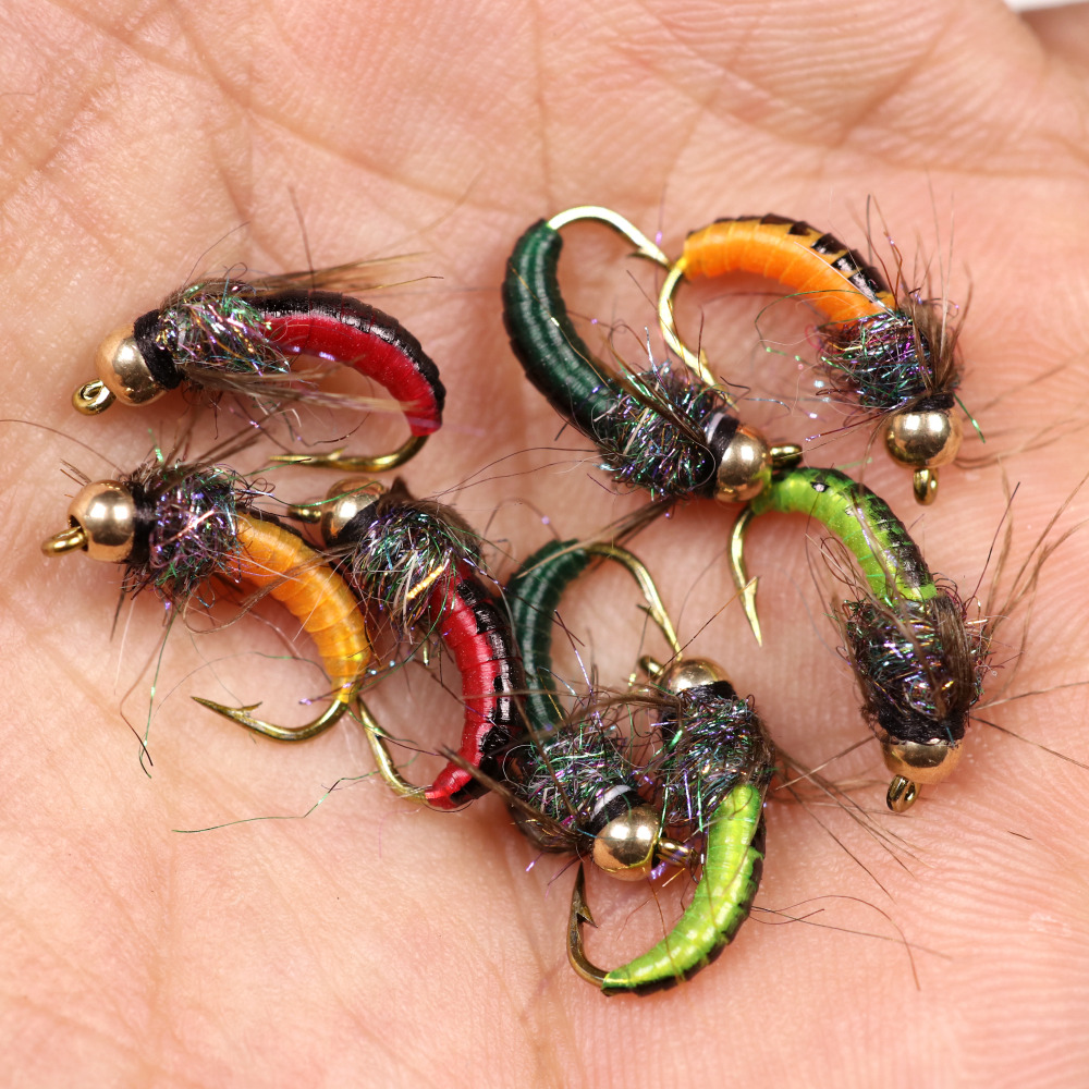 Vtwins Brass Beadhead Fast Sinking Latex Realistic Nymph Pupa Worm Flies Artificial Insect For Trout Flies Fly Fishing Lure Bait