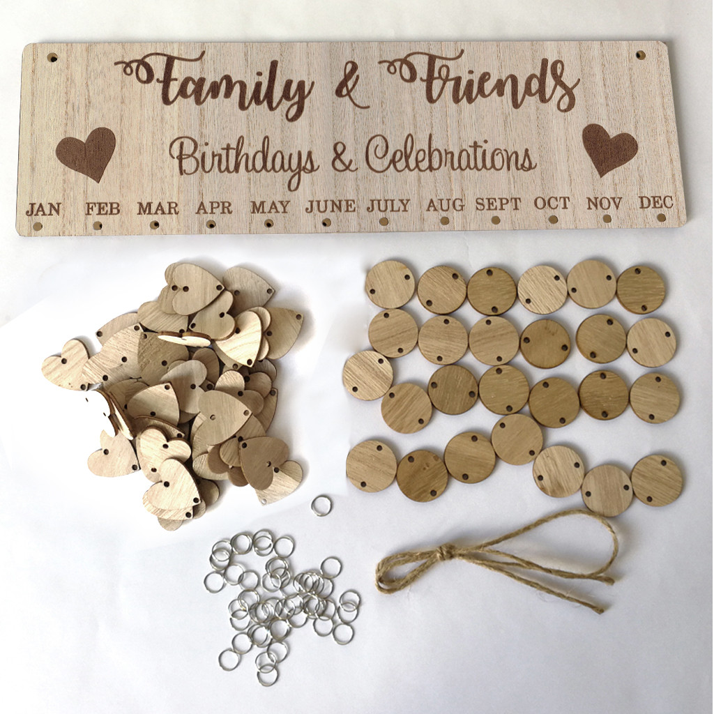 Wood DIY Friend Family Birthday Reminder Calender Board Anniversary Tracker Plaque Wall Hanging Calendar Hanging Decorations 