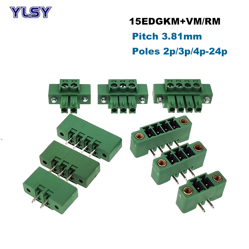 Pitch 3,81 mm Plug-in PCB Connettore a blocchi di blocco PCB Connettore maschio/femmina Morsettiera 2 ~ 10pin 15edgkm+VM/RM Bornier