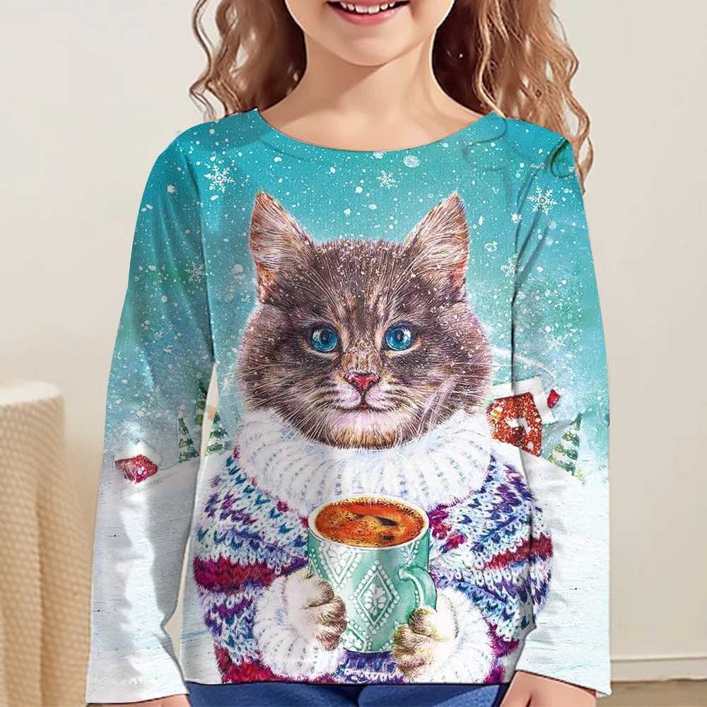 女の子のためのTシャツ漫画猫Tシャツ