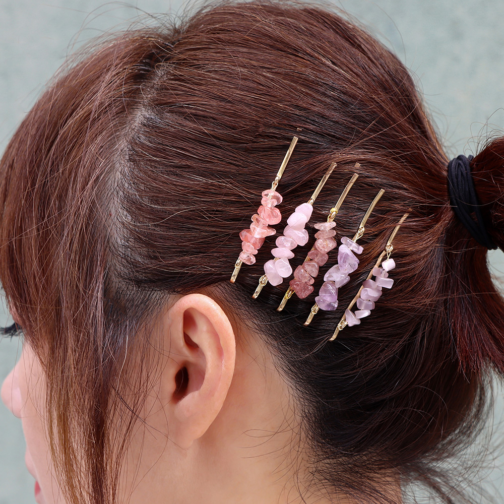 5stNatural Stone Hair Clips for Women Gravel Rose Quartzs Aquamarines Hairpins Crystal Barrettes Headwear Hair Accessories
