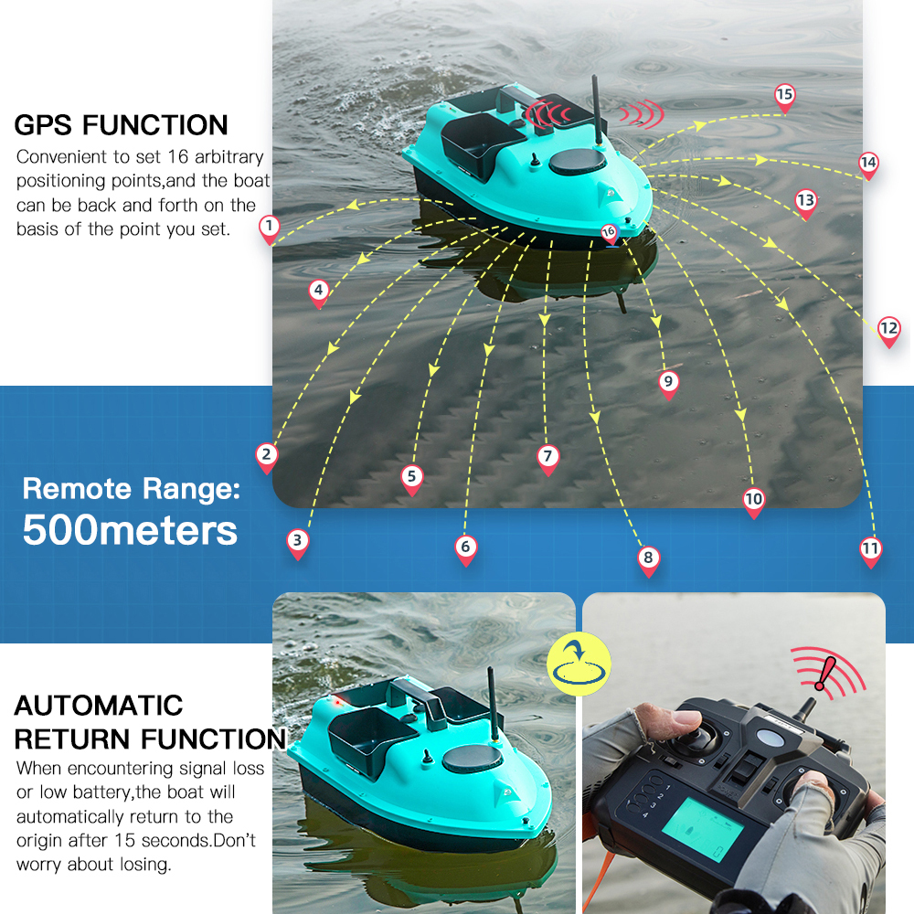 Professionell GPS fiskebetbåt 500 m fjärrkontroll Automatisk betebåt med 3 betesbehållare Fisk Finder Feeder RC Boat