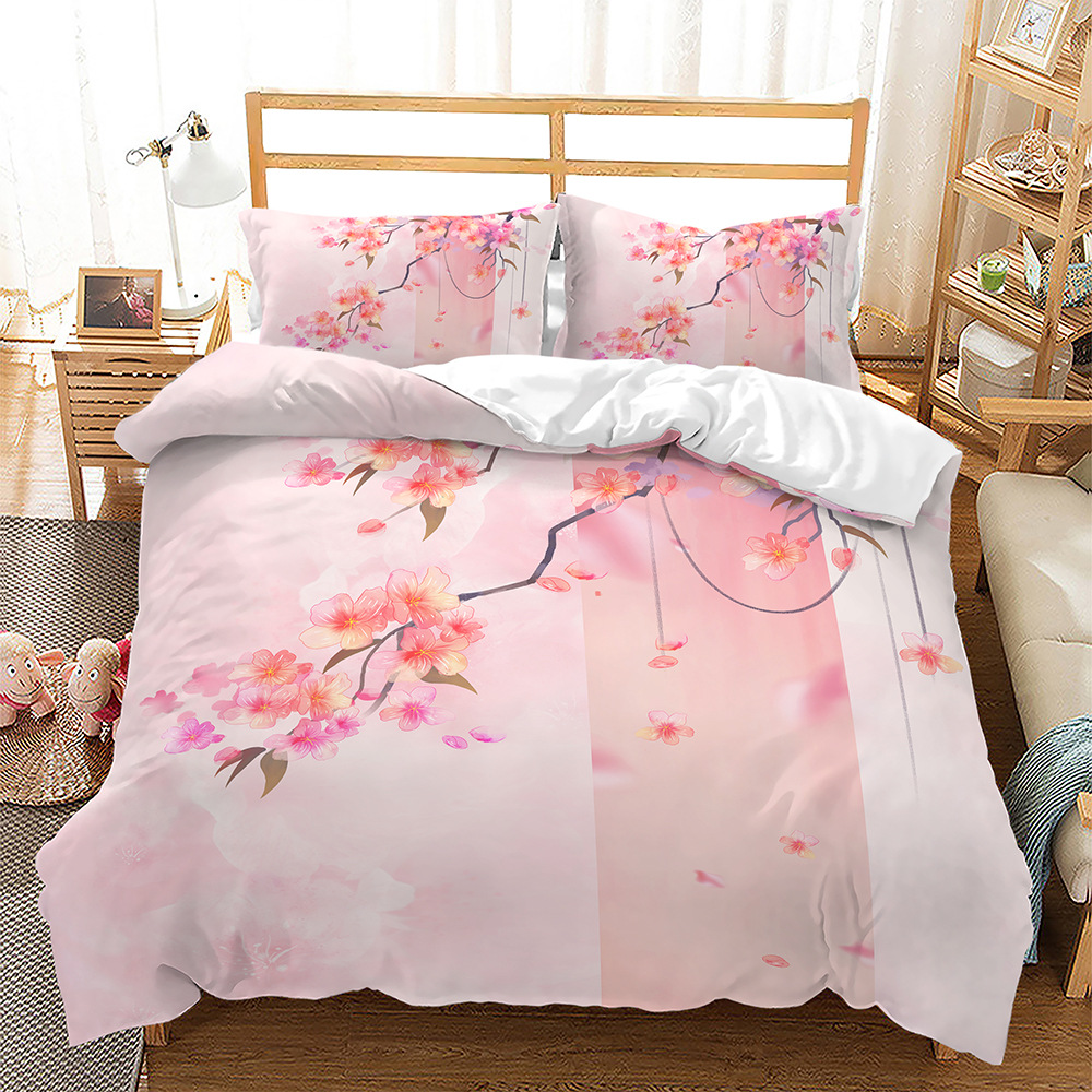 Spring Flowers Pink Sakura Pattern Duvet Cover Cherry Blossoms King Queen Size Polyester Quilt Cover Girls Women Bedroom Decor