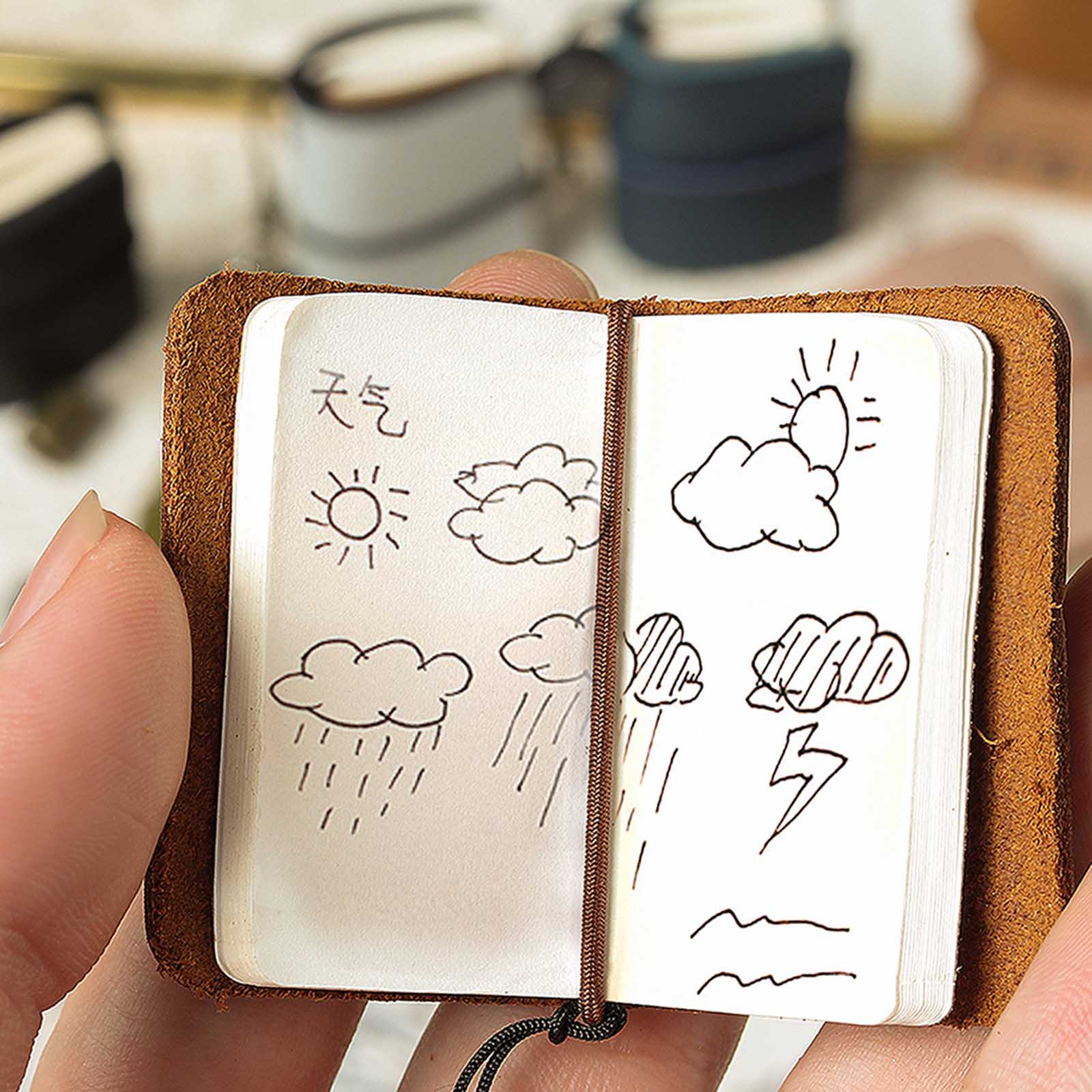 Portable Leather Travelers Notebook Journal with 1 Round Pendant Unlined 48x32mm Mini Size 32 Sheets for Student Planner