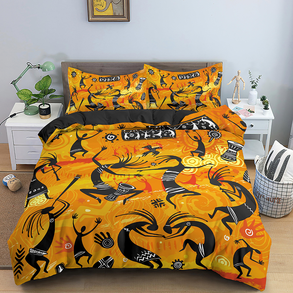 African Ethnic Bedding Set Orange Bohemian Style Duvet Cover King Queen Vintage Woman Polyester Comforter Cover for Teens Adults