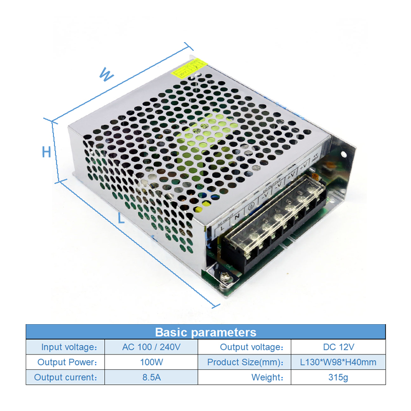 100-240V AC tot DC 12V 8.5A 100W Converter Switch Mode Voedingsvoorziening LED-verlichting Transformatoraandrijfadapter AC/DC-ingesloten SMPS