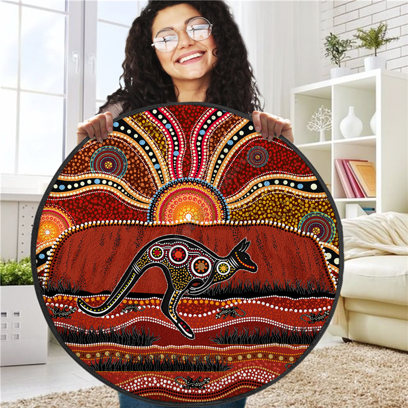 Aboriginal Känguru laufen Eidechse Australia Art Circle Teppich Nicht-Schlupfmatte Esszimmer Wohnzimmer Weiches Schlafzimmer Teppich