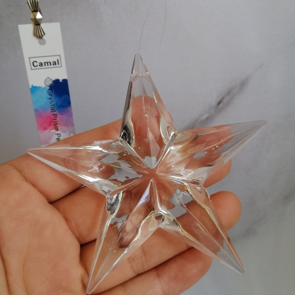 Camal 90 mm 2 buche Clear Acrilic Star Alaborato a forma di pendente Candatura della tenda matrimoni Accensione dell'albero di Natale Calpato