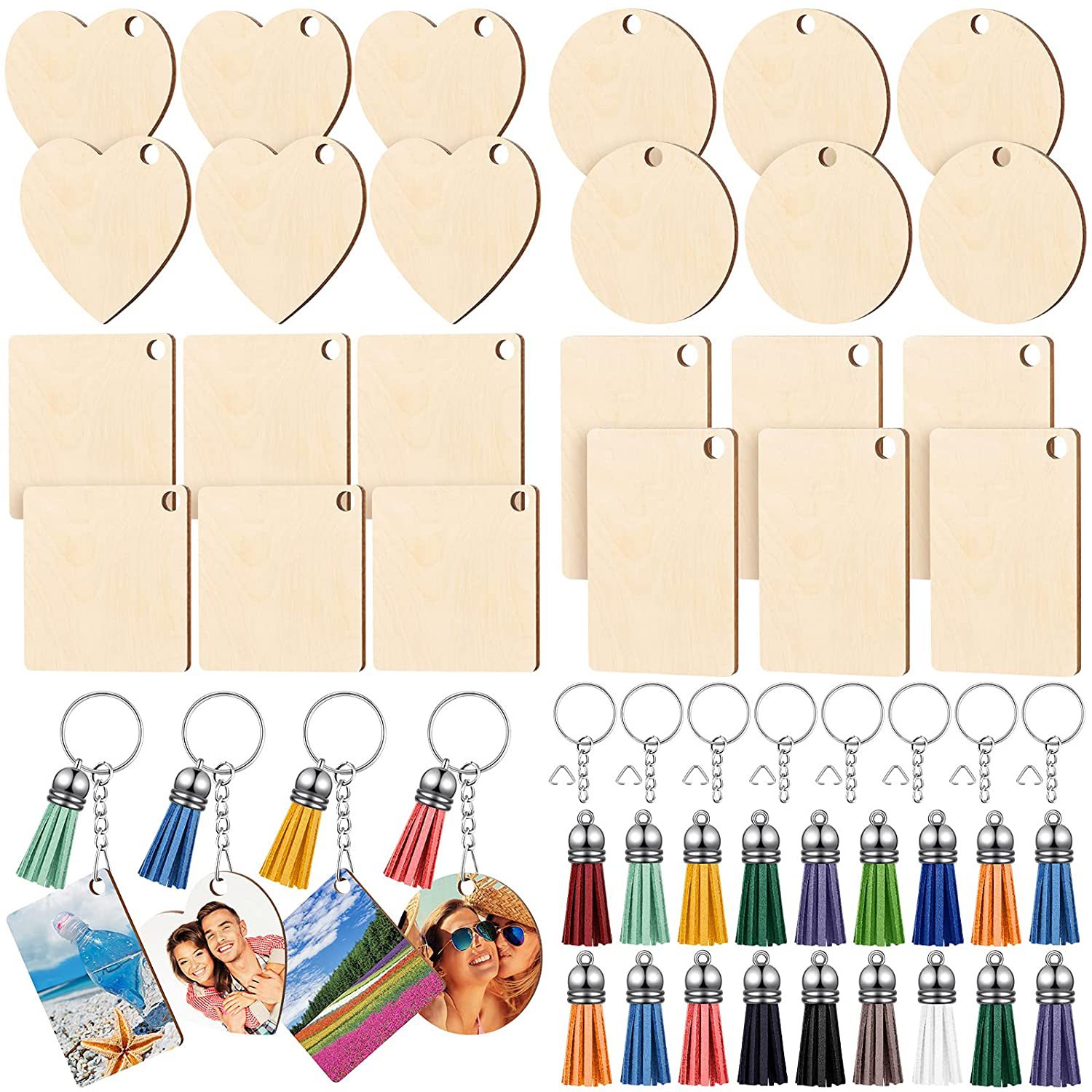 Charms houten ornament lege kit met cirkels sleutelhanger kleurrijke kwastjes sleutelhanger ringen jump ringen voor doe -het -zelf handgemaakt cadeau