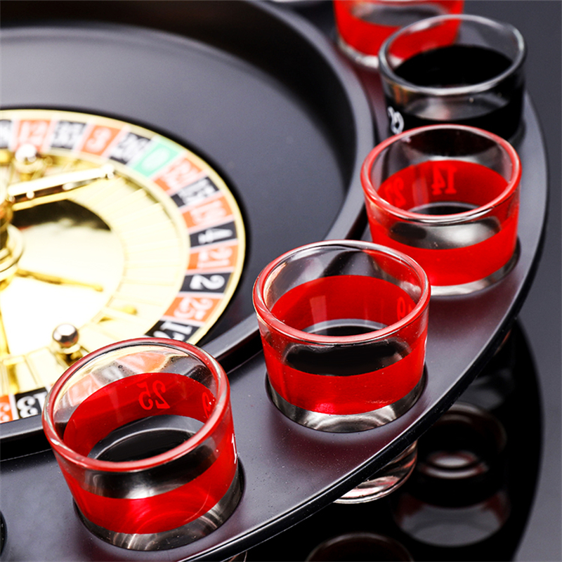 Drinkende roulette set Aixiangru Russische verjaardagsfeestje Game Muziek Muziek Push Turnstable Drinkaccessoires 16 glazen zwart/lucentie