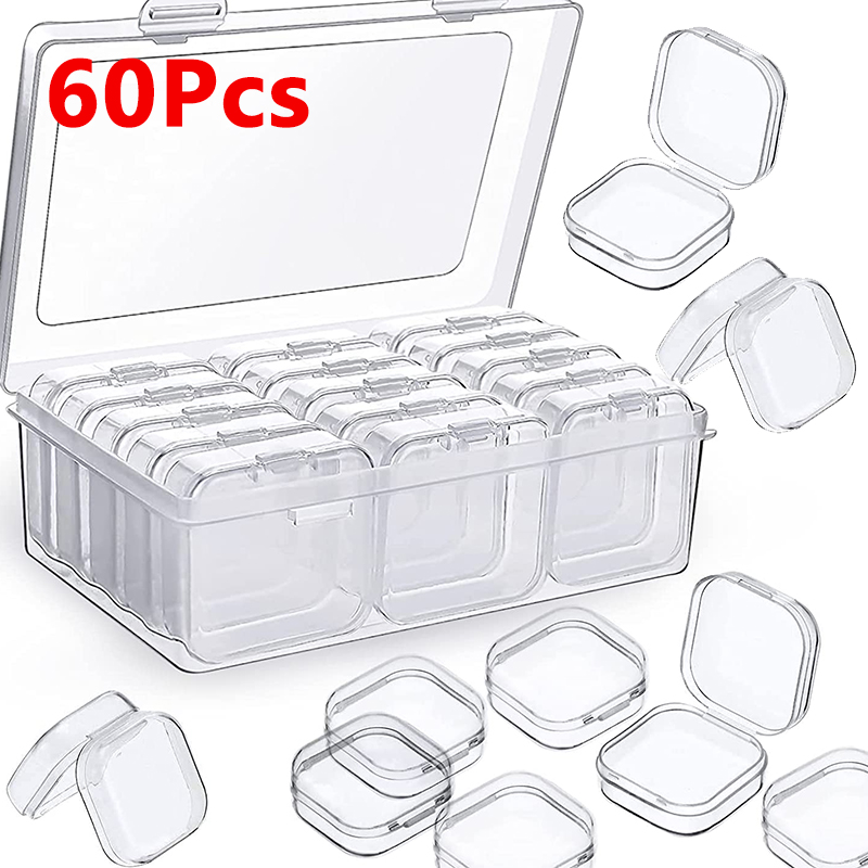 60 stcs mini opbergdoos transparante vierkante plastic doos oorbellen sieraden verpakking opslag kleine vierkante doos sieraden organisator