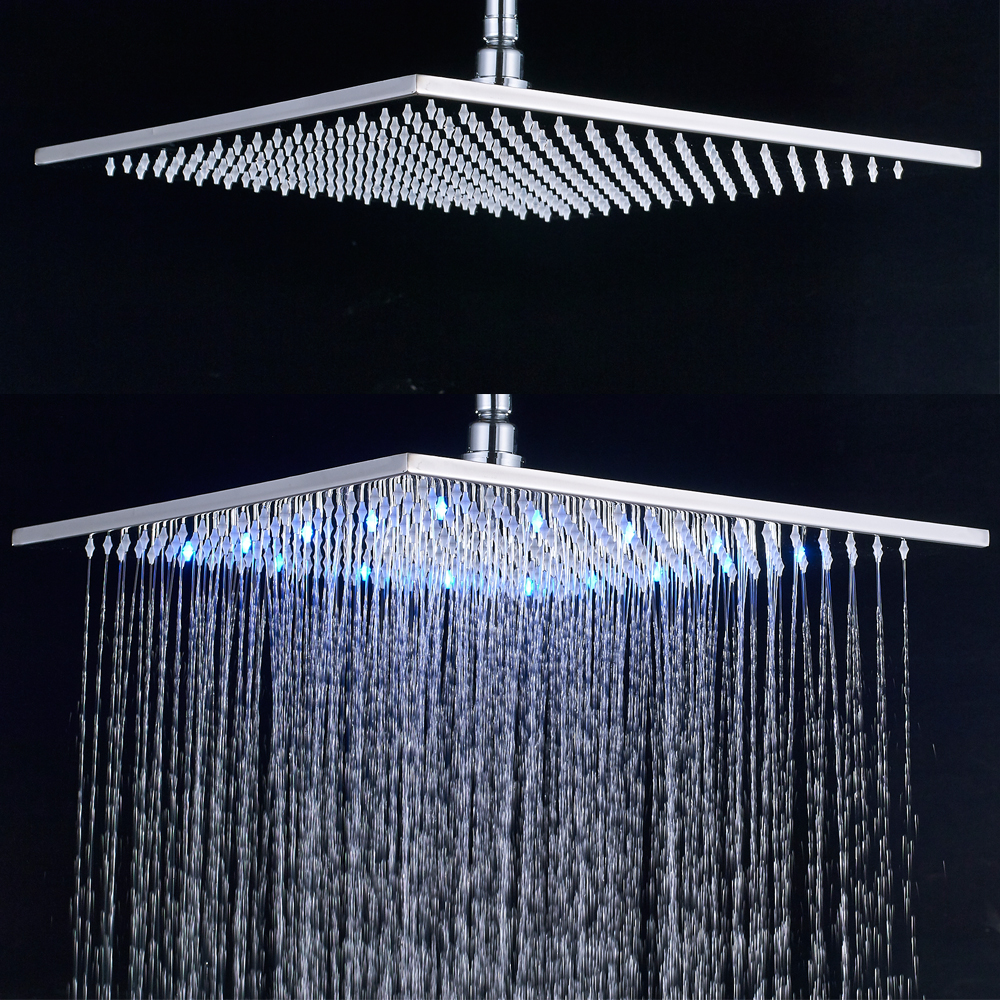 Matowy czarny 16 -calowy deszcz opadowy głowica prysznicowa Mosiężna LED LED LIGE Prysznic Głowica 40 cm mosiężna deszcz