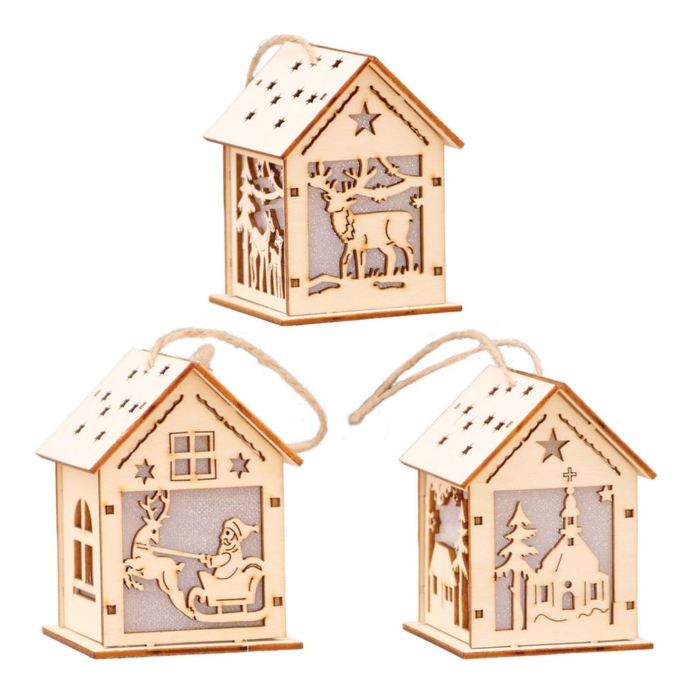 Christmas LED Light Wooden House Luminous Cabin décorations de Noël pour la maison Diy Tree de Noël Ornements suspendus Nouvel An Navidad