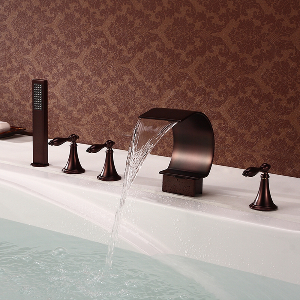 MTTUZK high quality Cold and Hot Bathtub Waterfal Faucet 5 Holes Oil-rubbed Bronze Bathroom Faucet Set