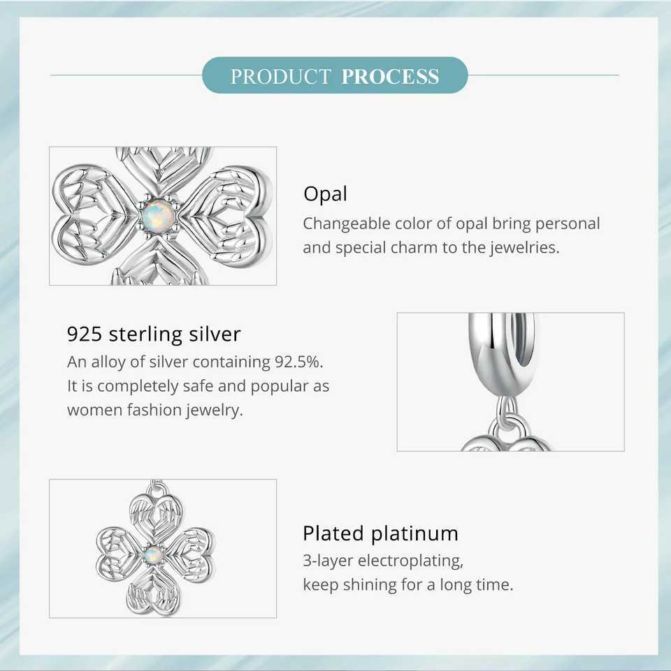 Pendant Necklaces Bamoer 925 Sterling Silver Lucky Four-leaf Clover Pendant Necklace Hollow Heart Leaf Neck Chain for Women Valentines Day Gift 240410