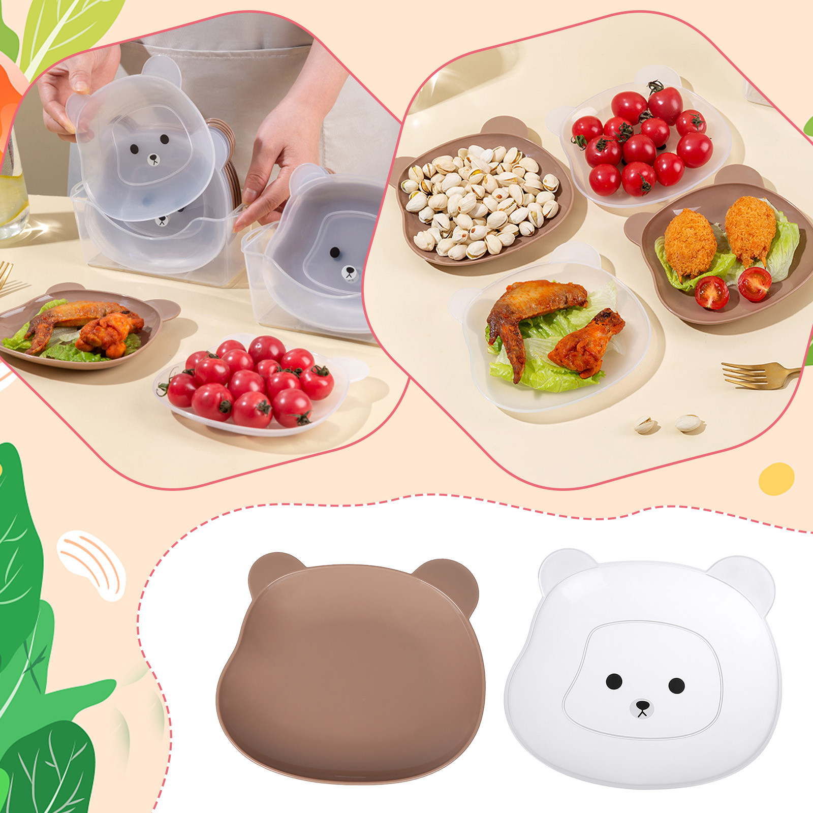 Kitchen Accessories Cute Bear Bowl Plate Tableware Kawaii Reusable Plastic Breakfast Salad Yogurt Bowl Snack Dish Kitchen #50g