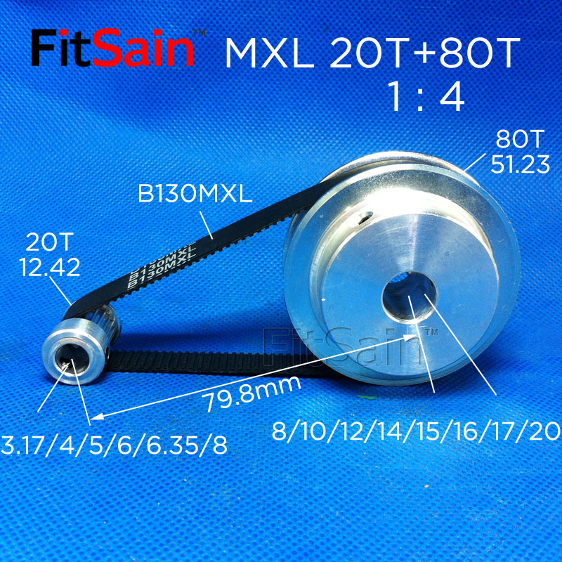 FITSAIN-MXL 20T+80T 1: 4 Larghezza 10 mm Riduci a motore sincrono motore a carrello della puleggia