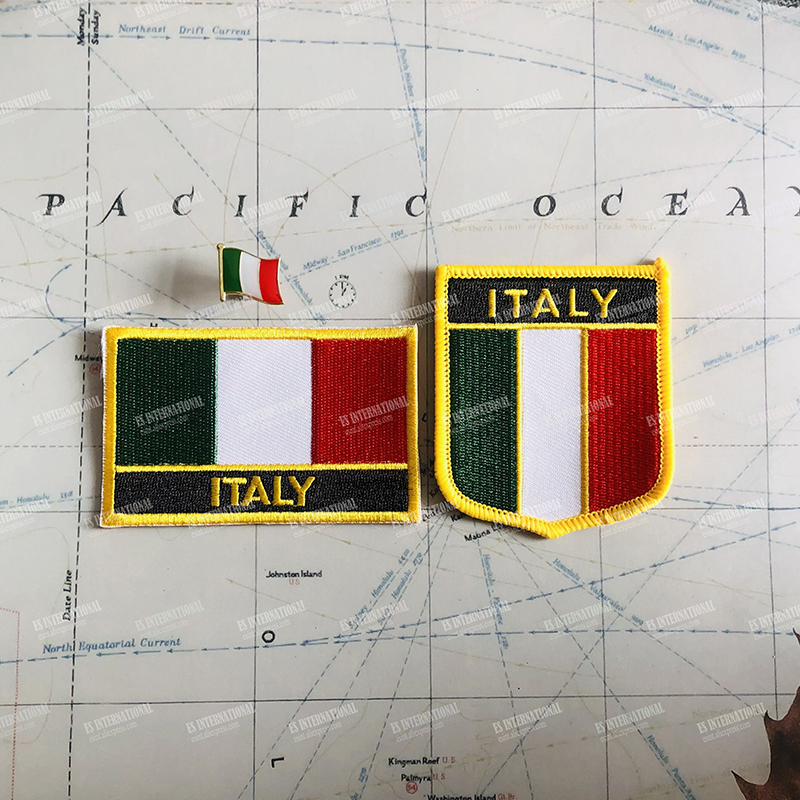 Italie National Flag brodery Patches Badge Shield and Square Shape Pin un ensemble sur la décoration de sac à dos du brassard en tissu